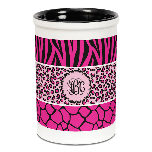 Triple Animal Print Pencil Holder - Black