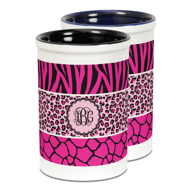 Custom Triple Animal Print Ceramic Pencil Holder - Large