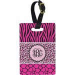 Triple Animal Print Plastic Luggage Tag - Rectangular w/ Monogram