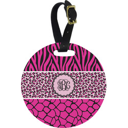 Triple Animal Print Plastic Luggage Tag - Round (Personalized)