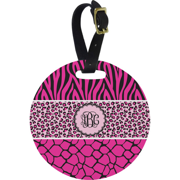 Custom Triple Animal Print Plastic Luggage Tag - Round (Personalized)