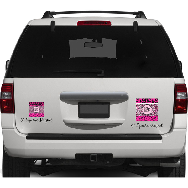 Triple Animal Print Personalized Square Car Magnets on Ford Explorer