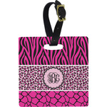 Triple Animal Print Plastic Luggage Tag - Square w/ Monogram