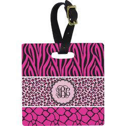 Triple Animal Print Plastic Luggage Tag - Square w/ Monogram