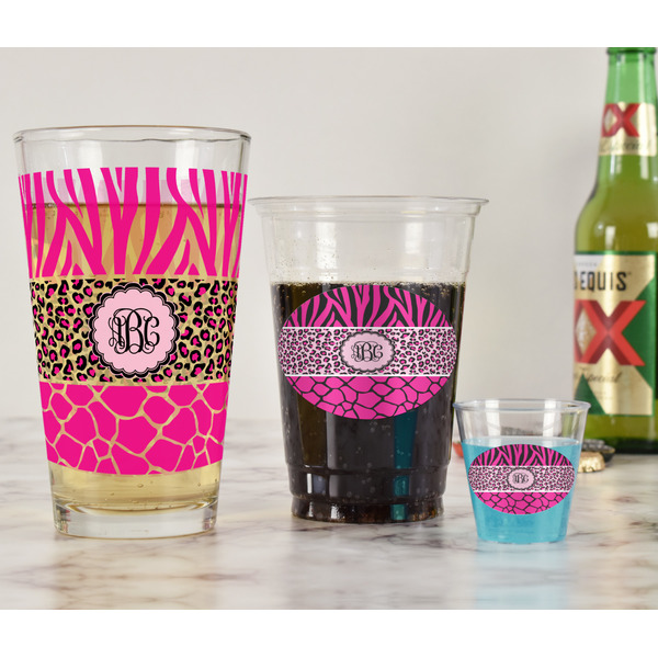 Triple Animal Print Pint Glass - Full Fill w Transparency - In Context