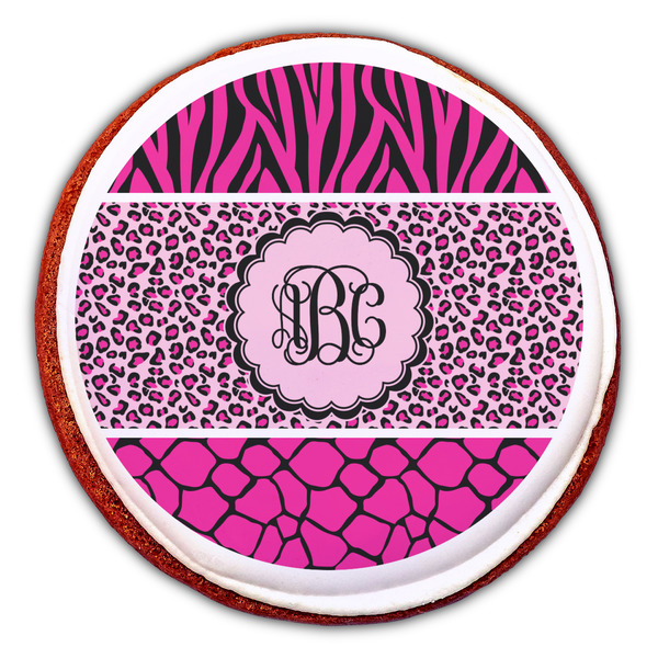 Triple Animal Print Printed Icing Circle - Large - On Cookie
