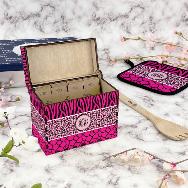 Triple Animal Print Recipe Box - Full Color - In Context