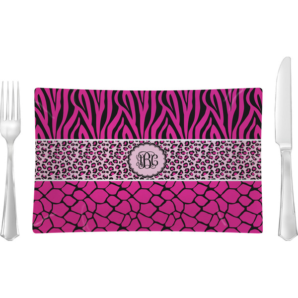Custom Triple Animal Print Rectangular Glass Lunch / Dinner Plate - Single or Set (Personalized)