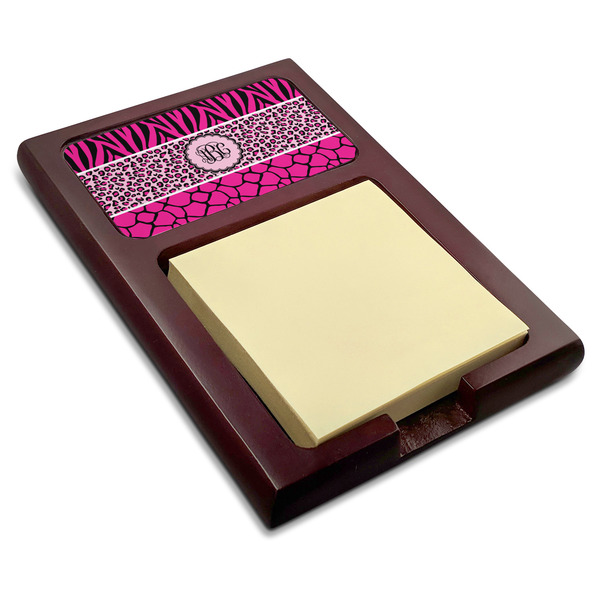 Custom Triple Animal Print Red Mahogany Sticky Note Holder (Personalized)
