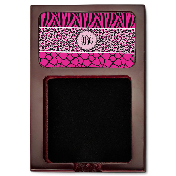 Triple Animal Print Red Mahogany Sticky Note Holder - Flat