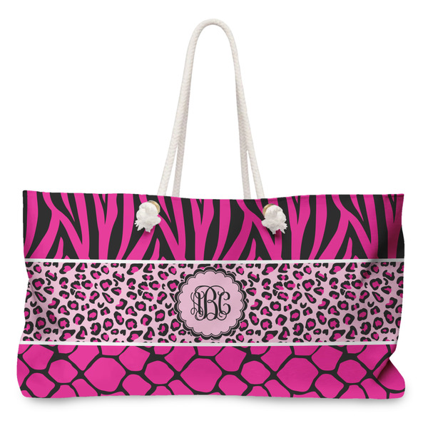 Custom Triple Animal Print Large Tote Bag with Rope Handles (Personalized)