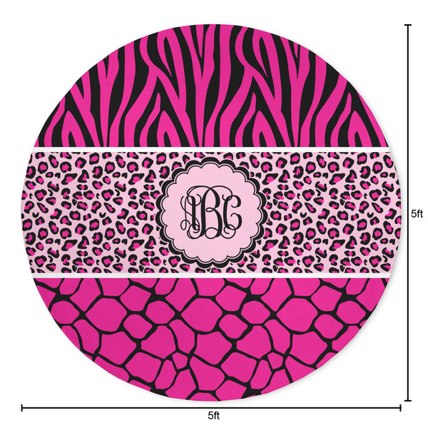 Triple Animal Print Round Area Rug - Size