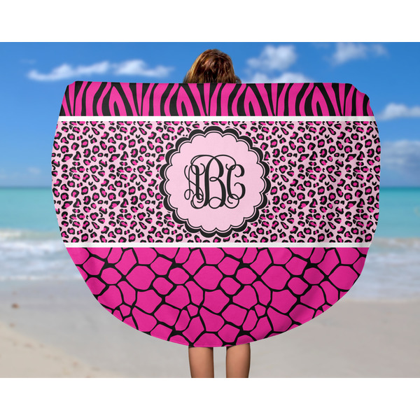 Triple Animal Print Round Beach Towel - In Use