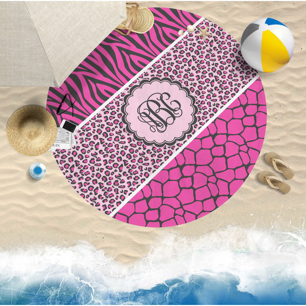 Triple Animal Print Round Beach Towel Lifestyle