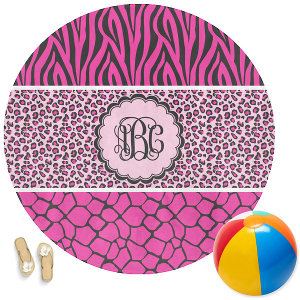 Custom Triple Animal Print Round Beach Towel (Personalized)