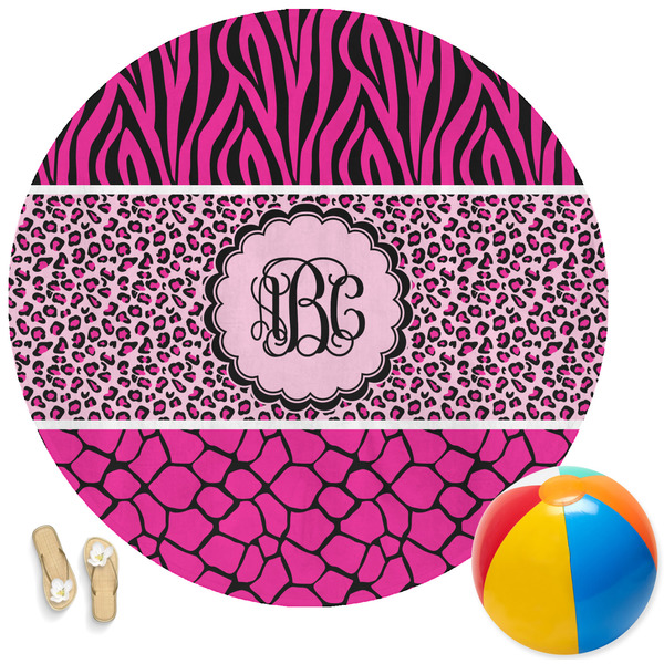 Custom Triple Animal Print Round Beach Towel (Personalized)