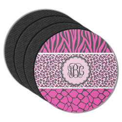 Triple Animal Print Round Rubber Backed Coasters - Set of 4 (Personalized)