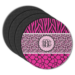 Triple Animal Print Round Rubber Backed Coasters - Set of 4 (Personalized)