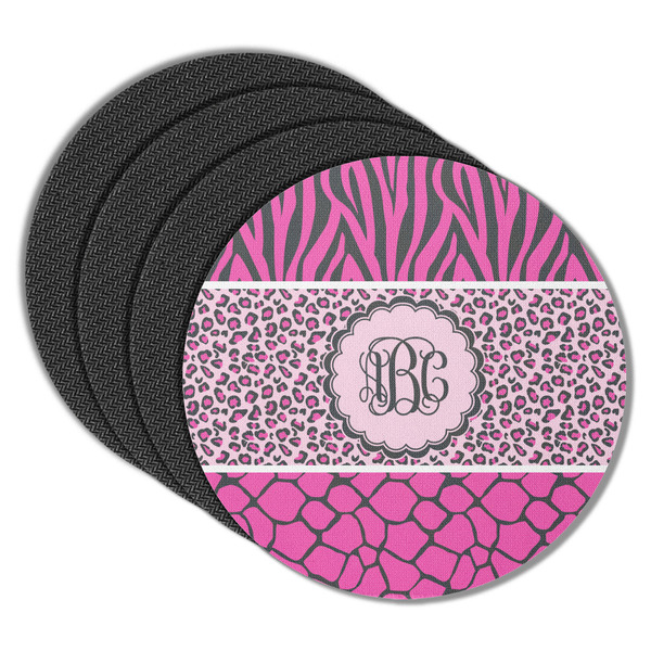 Custom Triple Animal Print Round Rubber Backed Coasters - Set of 4 (Personalized)