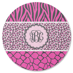 Triple Animal Print Round Rubber Backed Coaster (Personalized)
