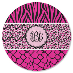Triple Animal Print Round Rubber Backed Coaster (Personalized)
