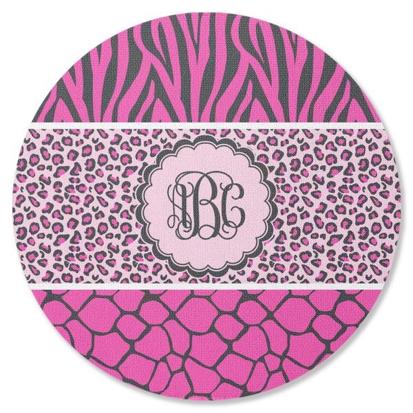 Custom Triple Animal Print Round Rubber Backed Coaster (Personalized)