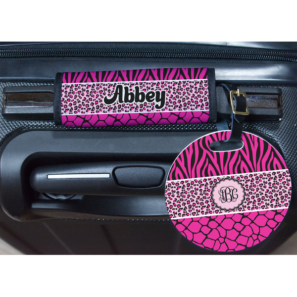 Triple Animal Print Round Luggage Tag & Handle Wrap - In Context