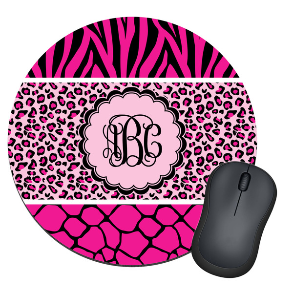 Custom Triple Animal Print Round Mouse Pad (Personalized)