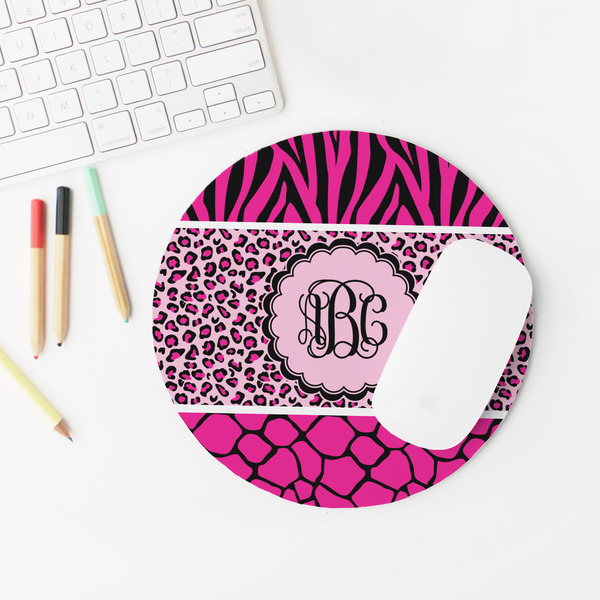 Triple Animal Print Round Mousepad - LIFESTYLE 2