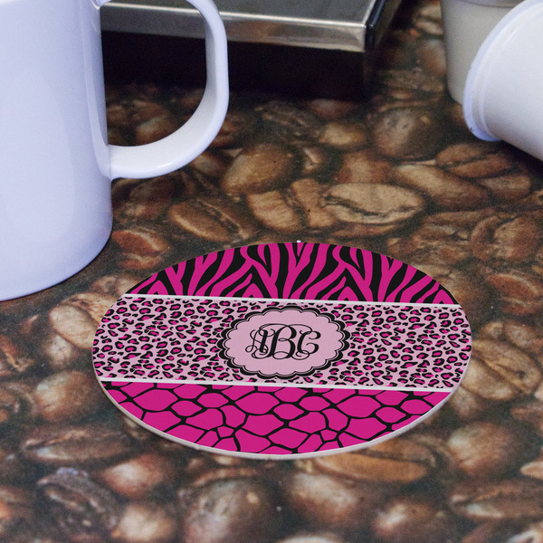 Triple Animal Print Round Paper Coaster - Front