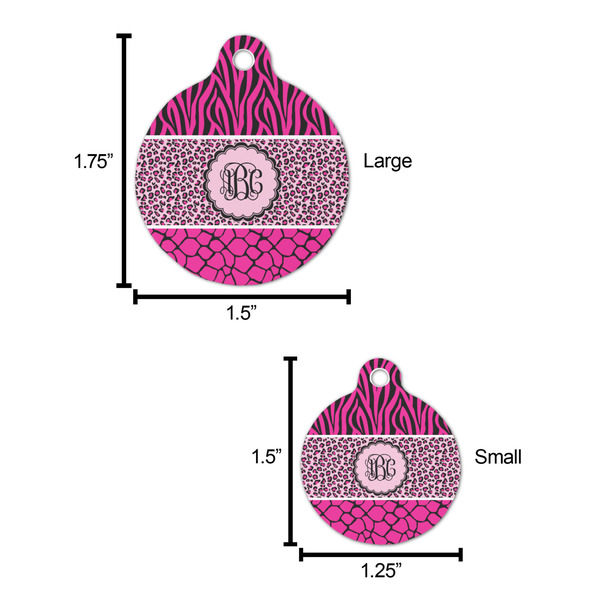 Triple Animal Print Round Pet ID Tag - Large - Comparison Scale