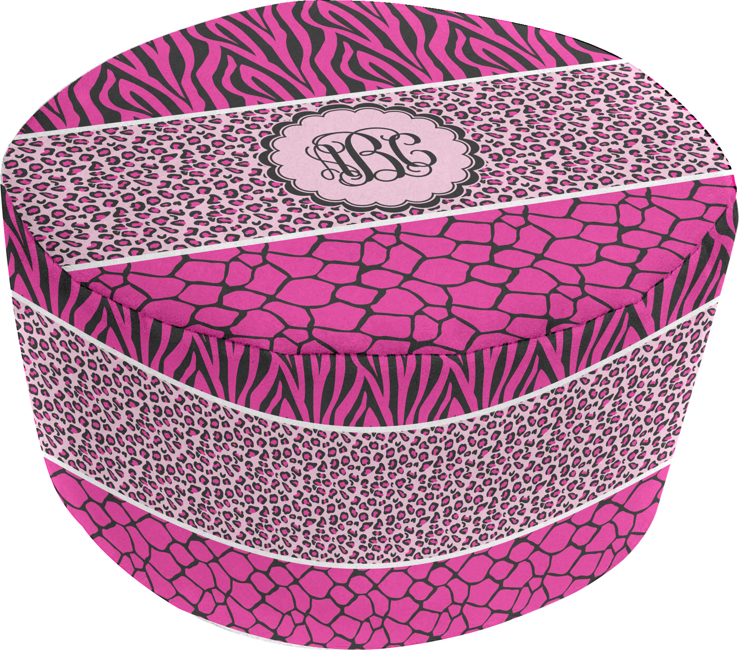 Triple Animal Print Round Pouf Ottoman (Personalized) YouCustomizeIt