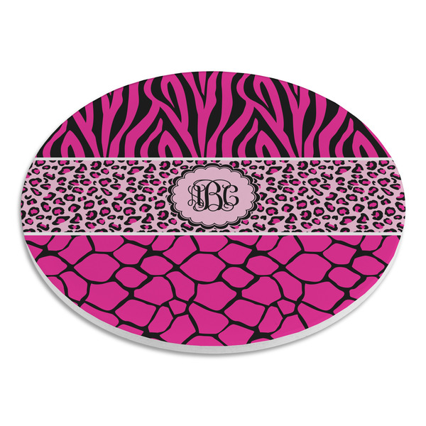 Triple Animal Print Round Stone Trivet - Angle View