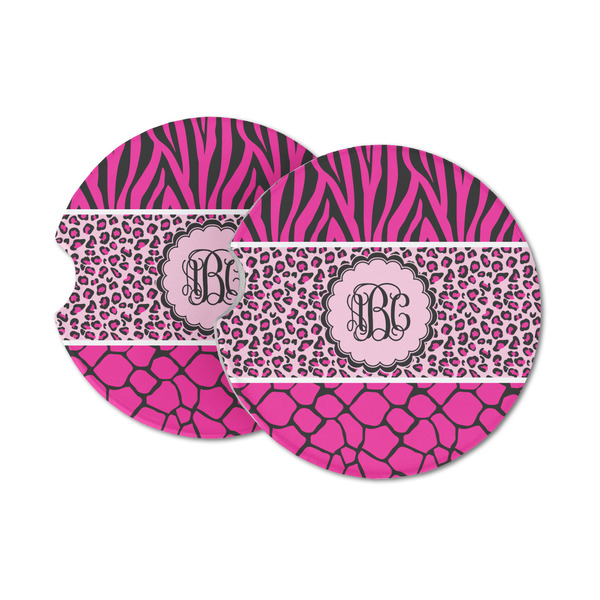 Custom Triple Animal Print Sandstone Car Coasters (Personalized)
