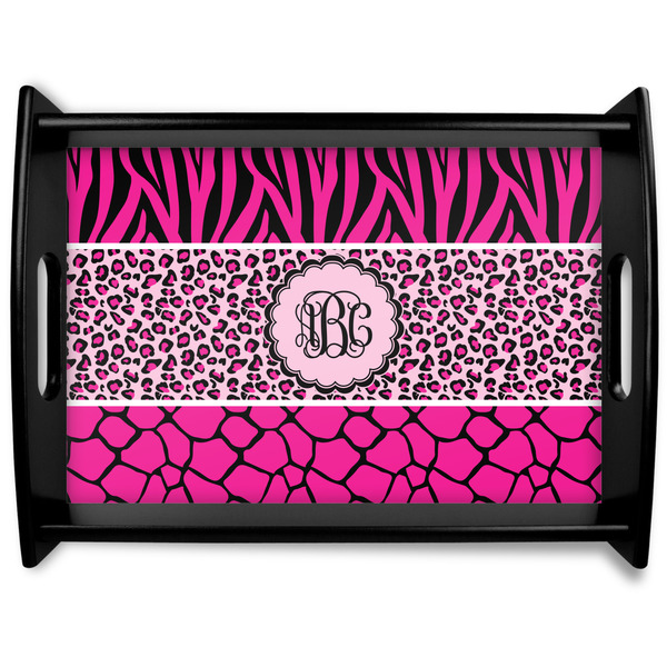 Custom Triple Animal Print Black Wooden Tray - Large (Personalized)