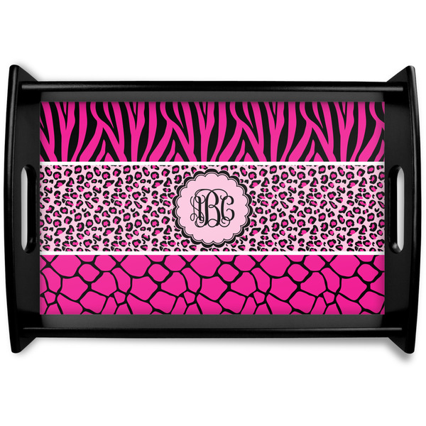 Custom Triple Animal Print Black Wooden Tray - Small (Personalized)