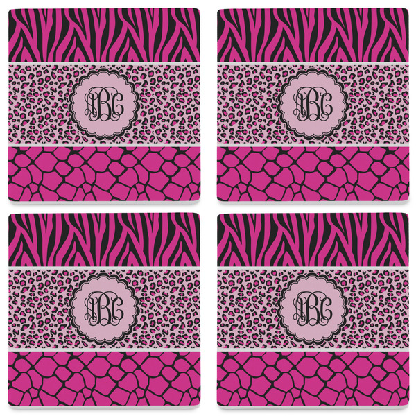 Triple Animal Print Set of 4 Sandstone Coasters - See All 4 View