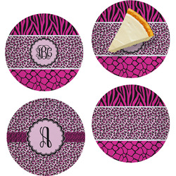 Triple Animal Print Set of 4 Glass Appetizer / Dessert Plate 8" (Personalized)