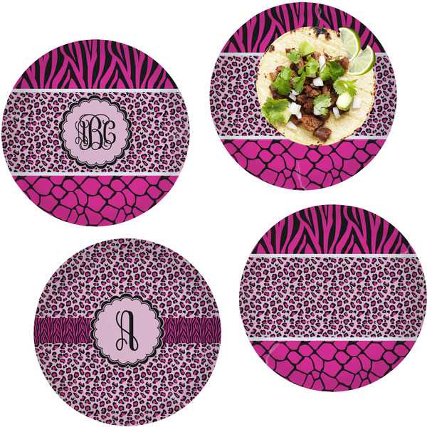 Custom Triple Animal Print Set of 4 Glass Lunch / Dinner Plate 10" (Personalized)