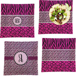 Triple Animal Print Set of 4 Glass Square Lunch / Dinner Plate 9.5" (Personalized)
