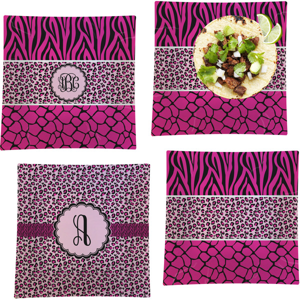 Custom Triple Animal Print Set of 4 Glass Square Lunch / Dinner Plate 9.5" (Personalized)