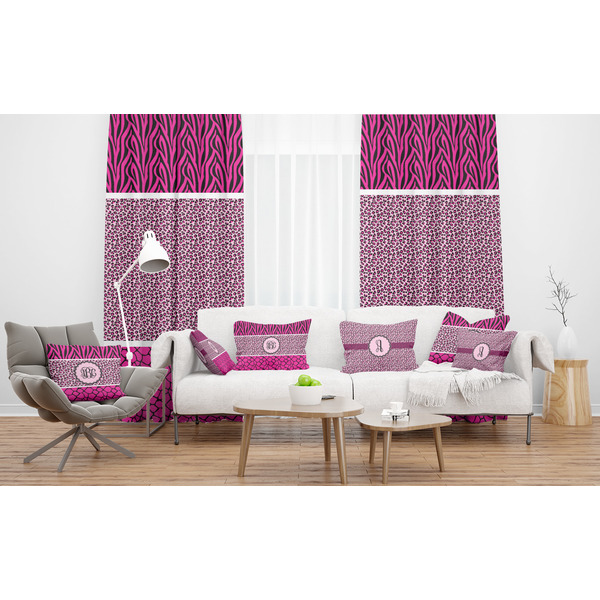 Triple Animal Print Sheer and Custom Curtains in Room with Matching Pillows