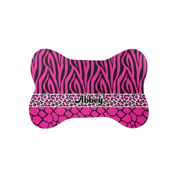 Custom Triple Animal Print Bone Shaped Dog Food Mat (Small) (Personalized)