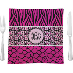 Triple Animal Print 9.5" Glass Square Lunch / Dinner Plate- Single or Set of 4 (Personalized)