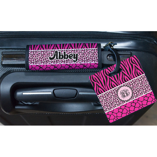 Triple Animal Print Square Luggage Tag & Handle Wrap - In Context