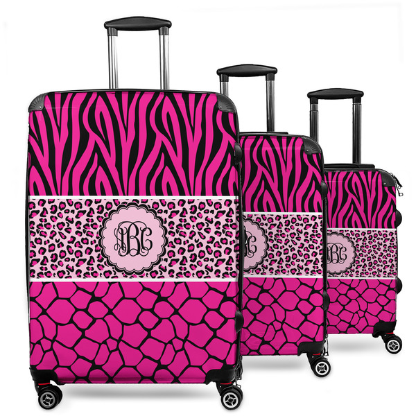 Custom Triple Animal Print 3 Piece Luggage Set - 20" Carry On, 24" Medium Checked, 28" Large Checked (Personalized)