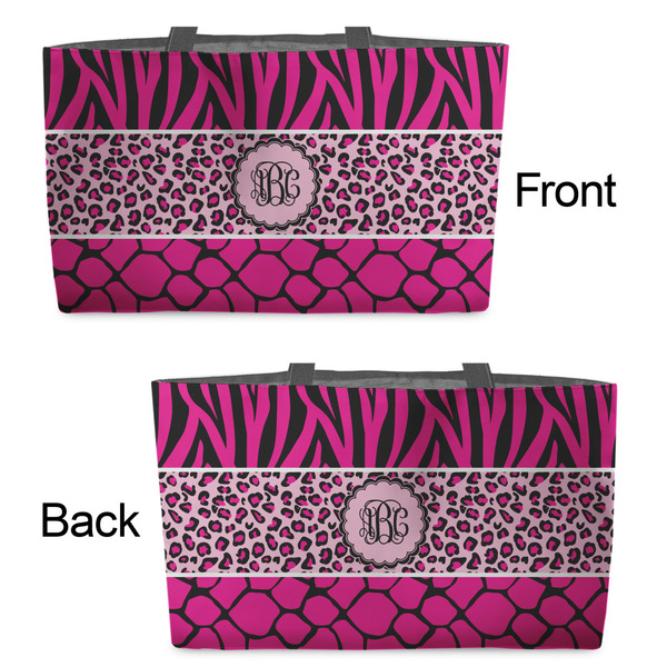 Triple Animal Print Tote w/Black Handles - Front & Back Views