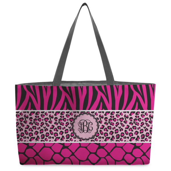 Custom Triple Animal Print Beach Totes Bag - w/ Black Handles (Personalized)