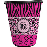 Triple Animal Print Waste Basket - Double Sided (Black) (Personalized)