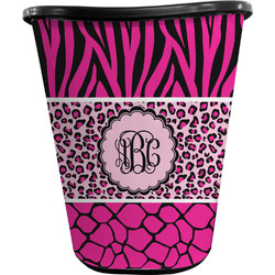 Triple Animal Print Waste Basket - Single Sided (Black) (Personalized)